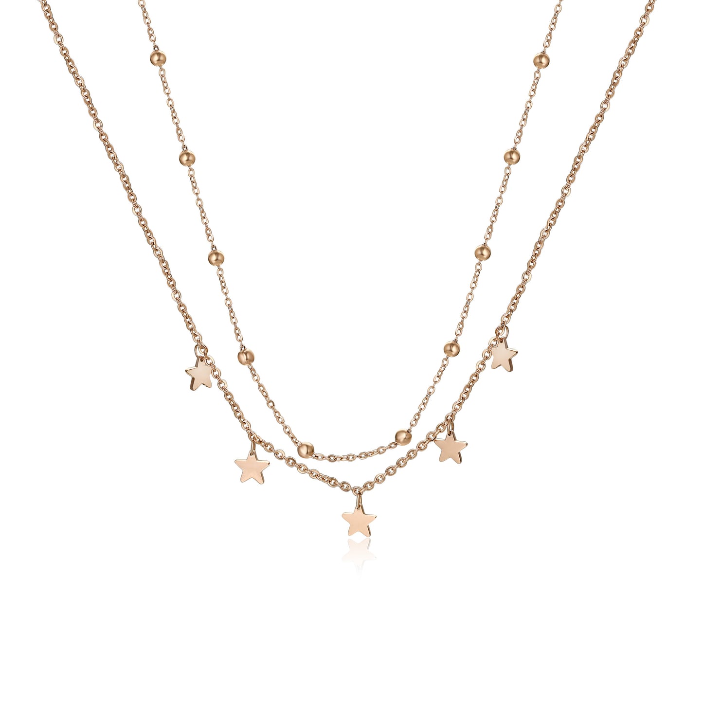 Collana Doppia con Stelline Pendenti Acciaio Color Rosè - Stardust - #BrandGioielli