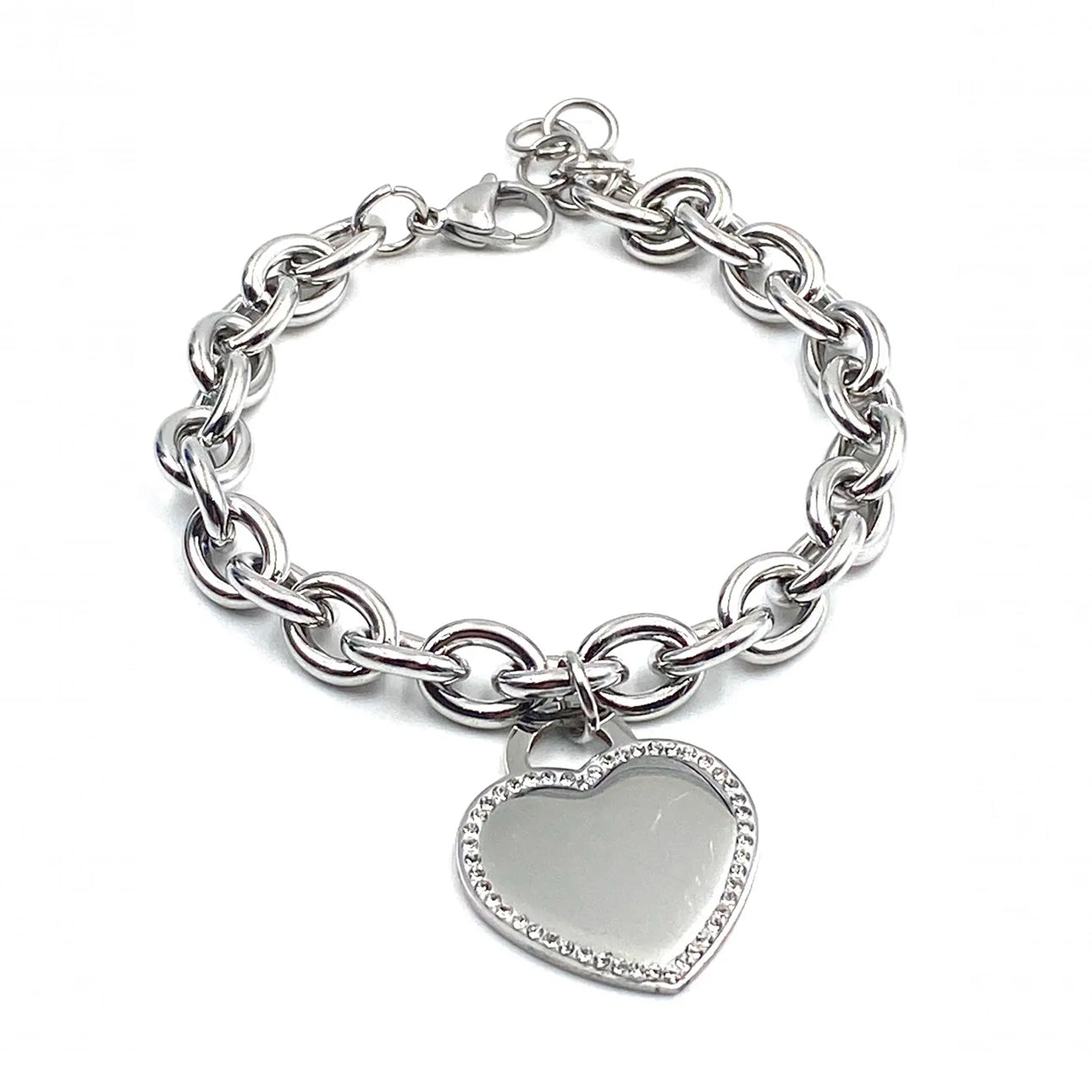 Bracciale a Catena in Acciaio con Pendente a Cuore Personalizzabile