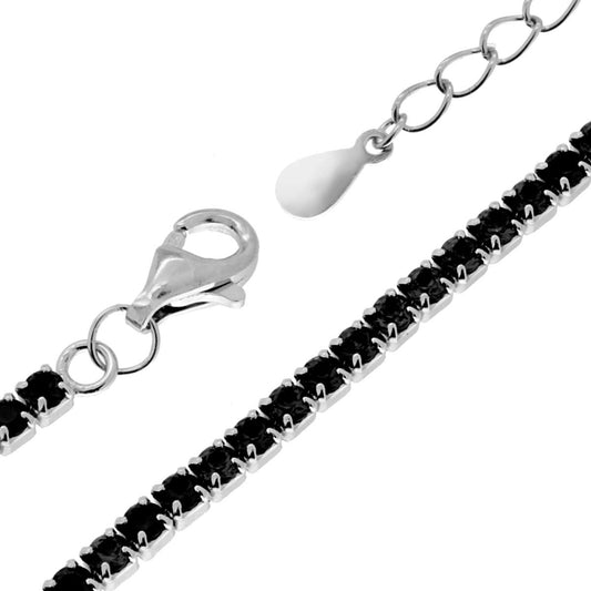 Bracciale Tennis Nero in Argento 925 con Zirconi 2mm Regolabile