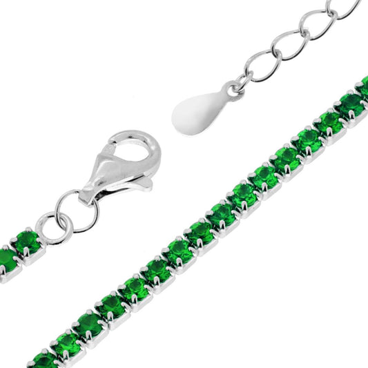 Bracciale Tennis Verde in Argento 925 con Zirconi 2mm Regolabile