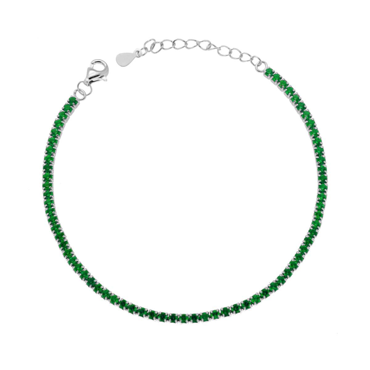 Bracciale Tennis Verde in Argento 925 con Zirconi 2mm Regolabile