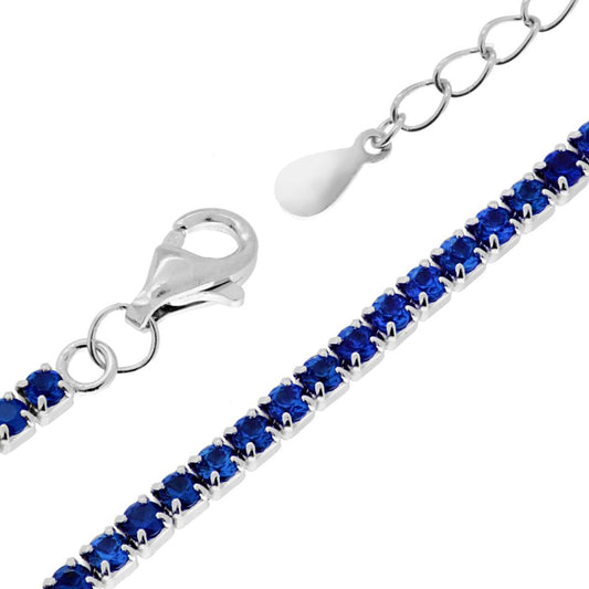 Bracciale Tennis Blu in Argento 925 con Zirconi 2mm Regolabile