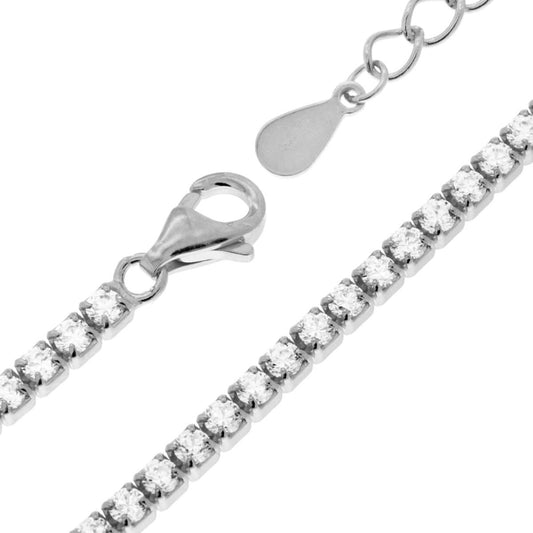 Bracciale Tennis Bianco in Argento 925 con Zirconi 2mm Regolabile