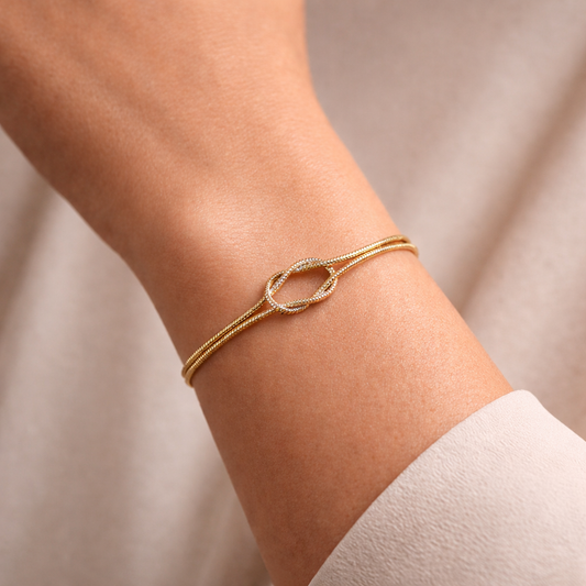 Bracciale Nodo in Acciaio Placcato Oro - Kuma Gioielli