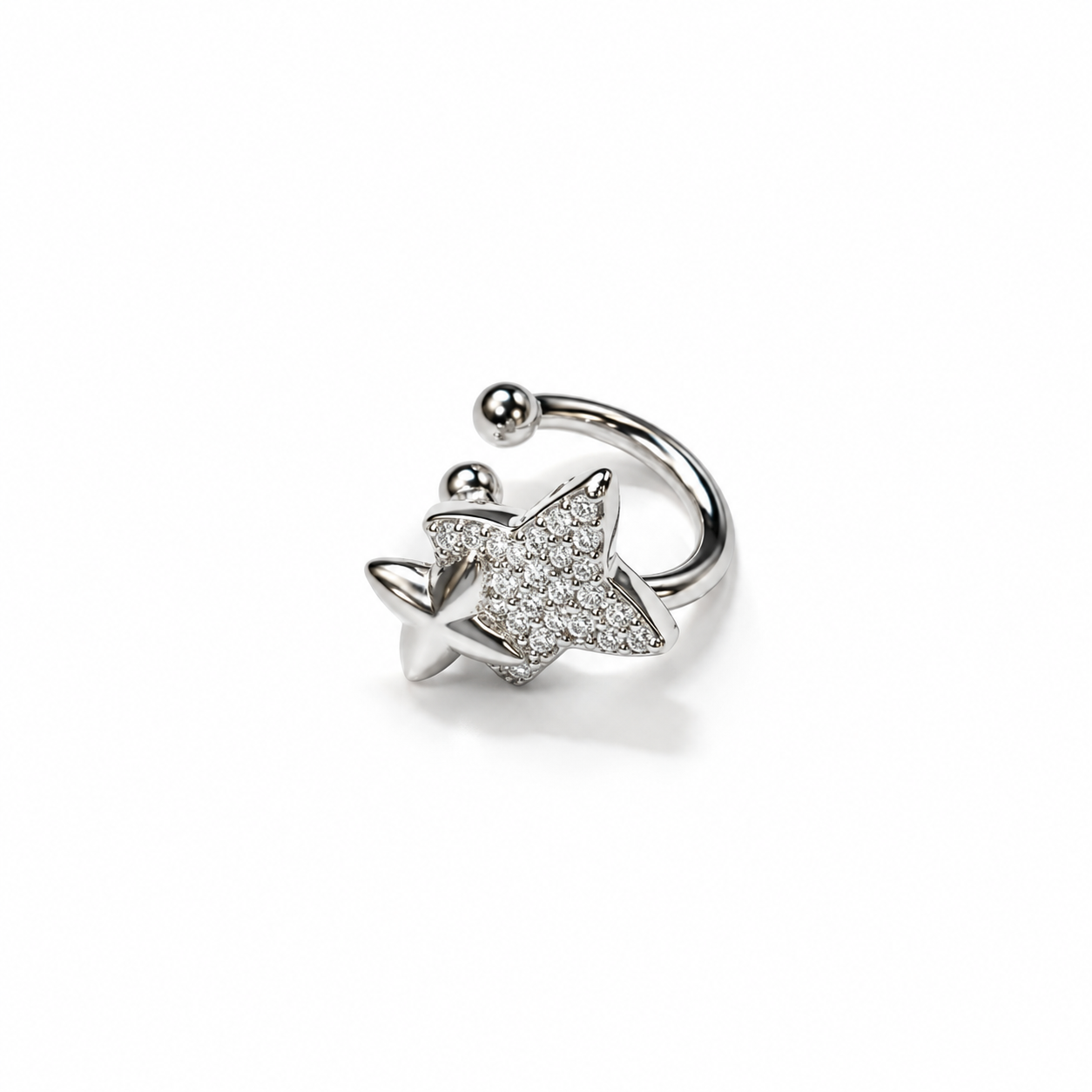 Orecchino Ear Cuff Double Star in Acciaio