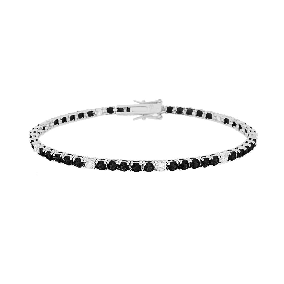 Bracciale Tennis Nero e Bianco alternato con Zirconi da 2,5mm in Argento 925 Rodiato Bloom Oro Gioielleria