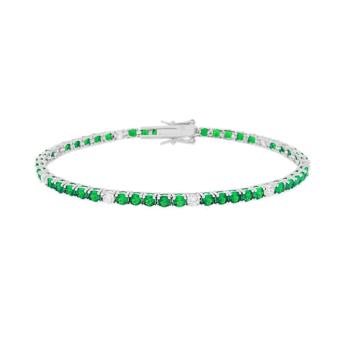 Bracciale Tennis Verde e Bianco alternato con Zirconi da 2,5mm in Argento 925 Rodiato Bloom Oro Gioielleria