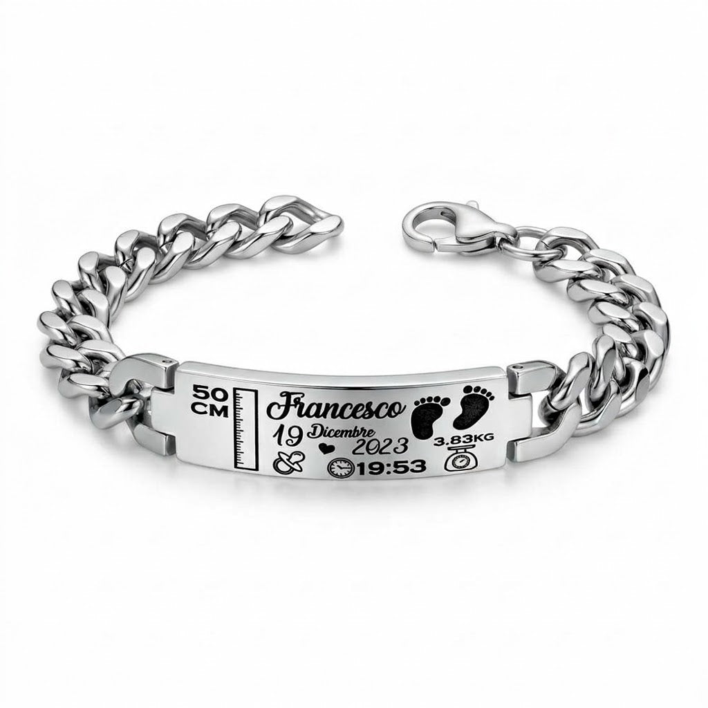 Bracciale Nascita in Acciaio Personalizzabile
