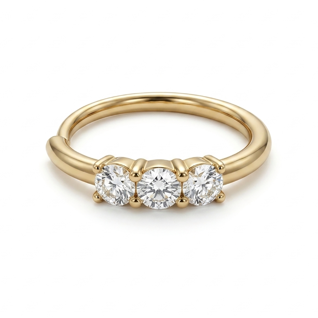 Anello Trilogy da 3mm in Acciaio Placcato Oro