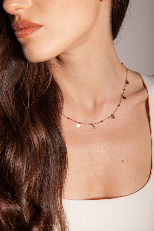 Collana Con Stelline Pendenti Acciaio Color Rosè - Stardust - #BrandGioielli