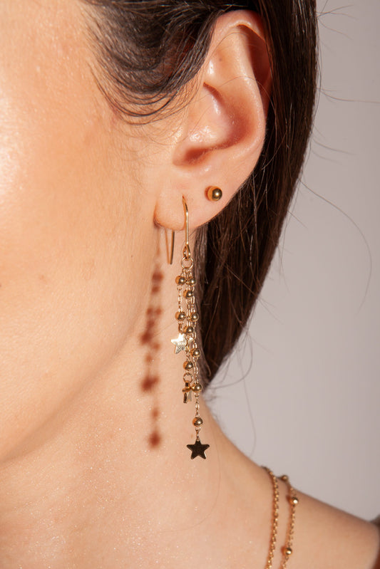 Orecchini Pendenti Stelline Acciaio Color Oro - Stardust - #BrandGioielli