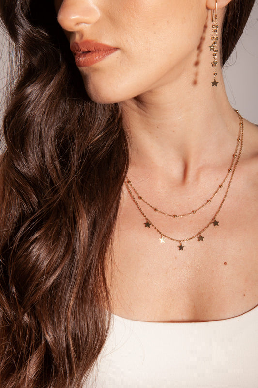 Collana Doppia con Stelline Pendenti Acciaio Color Oro - Stardust - #BrandGioielli