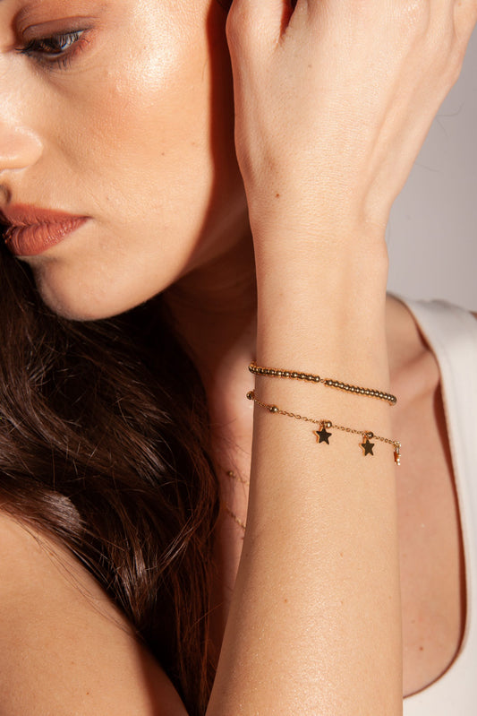 Bracciale Pallini con Stelline Pendenti Acciaio Color Oro - Stardust - #BrandGioielli