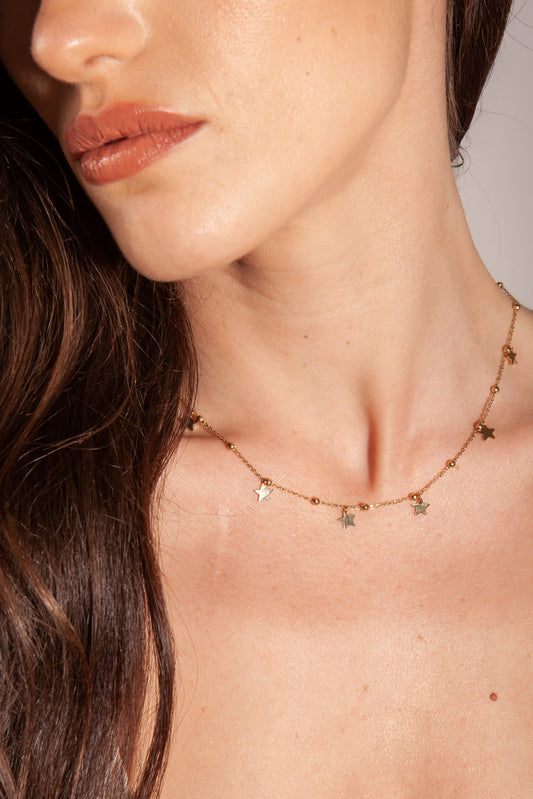 Collana Con Stelline Pendenti Acciaio Color Oro - Stardust - #BrandGioielli