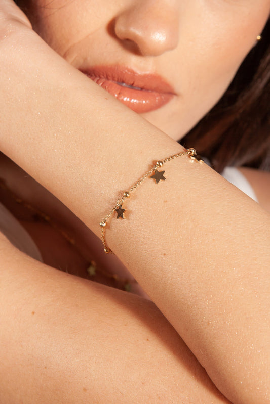 Bracciale con Stelline Pendenti Acciaio Color Oro - Stardust - #BrandGioielli