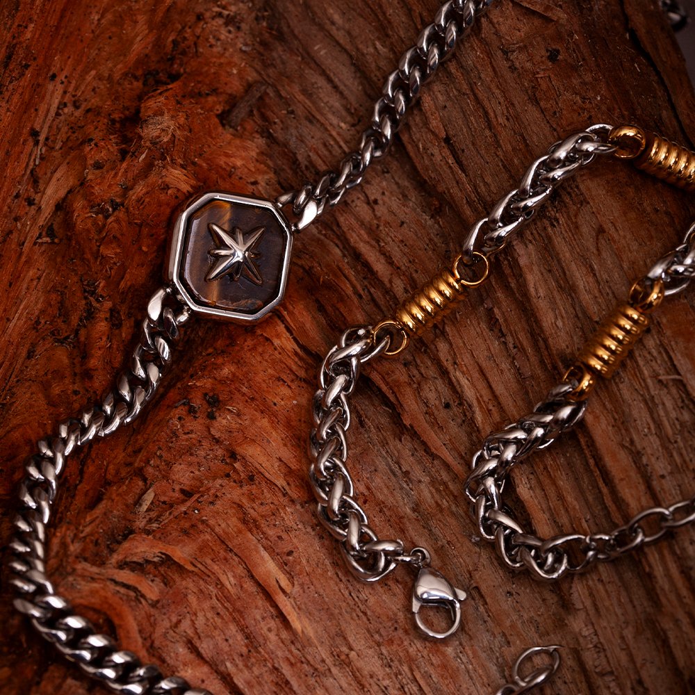 Bracciale FOR YOU Jewels - MAN STEEL – Occhio di Tigre/Rosa dei Venti