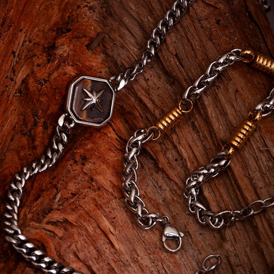 Bracciale FOR YOU Jewels - MAN STEEL – Occhio di Tigre/Rosa dei Venti