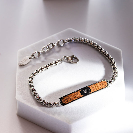 Bracciale FOR YOU Jewels - NO LIMITS – Acciaio con IP Nero, legno e Cristallo