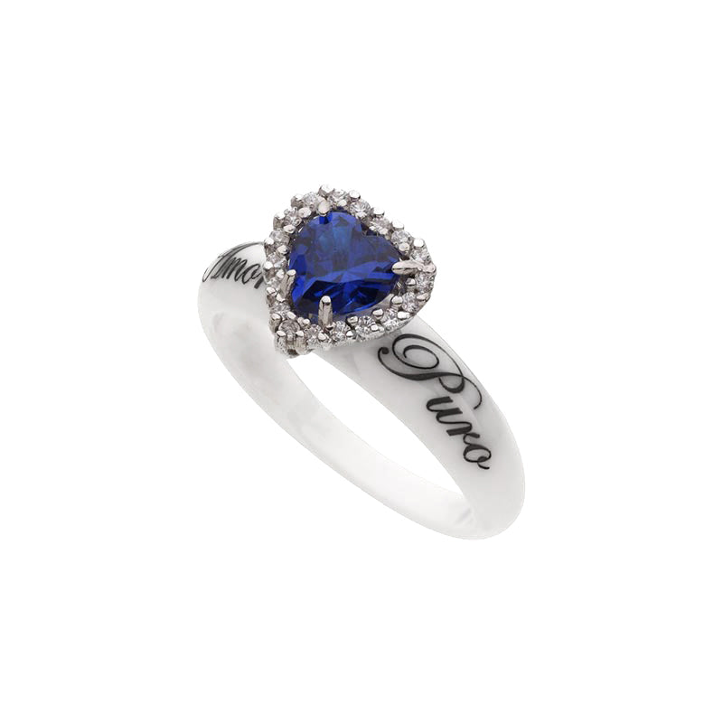 Anello Big Heart Cuore Blu in Ceramica e Argento 925 Personalizzabile Bloom Oro Gioielleria