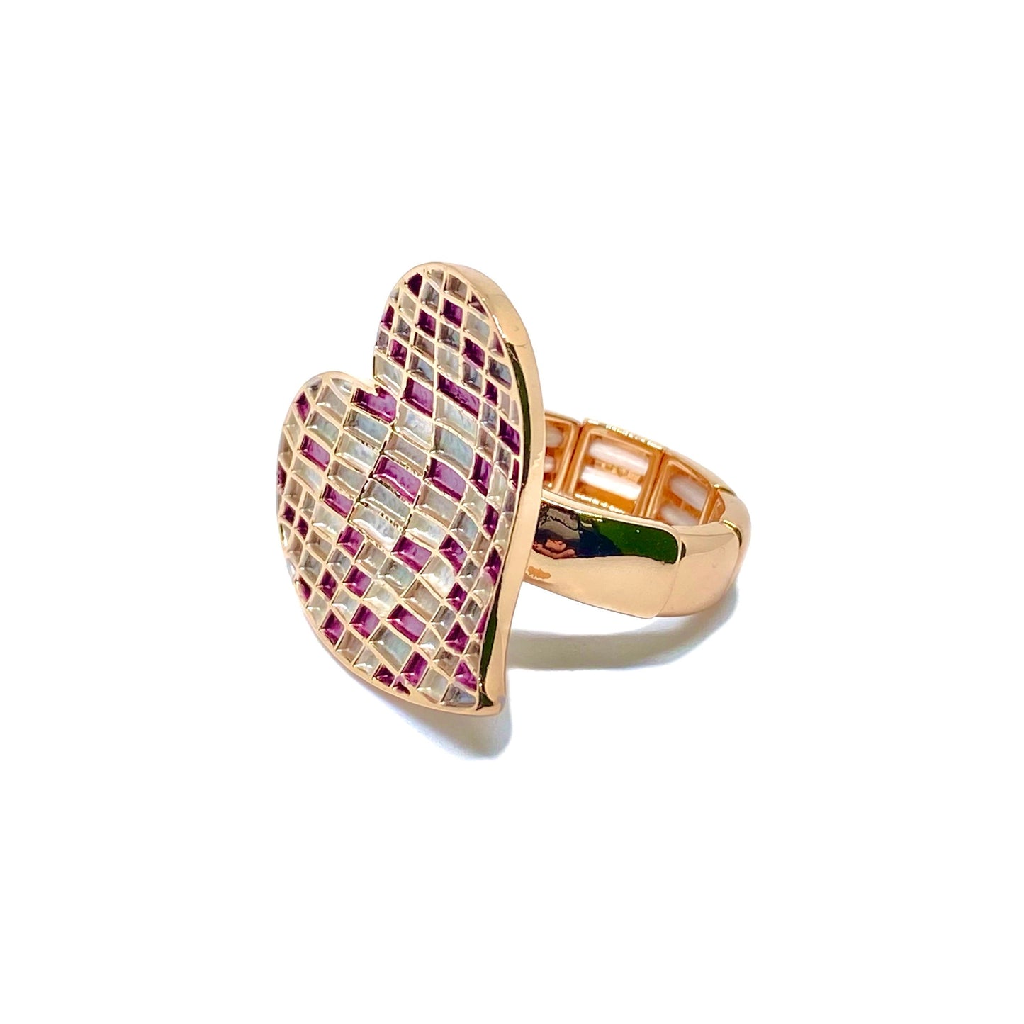 Anello Elastico Alessia Martucci Cuore multi quadretti e Bagno in Oro Rosa Bloom Oro Gioielleria