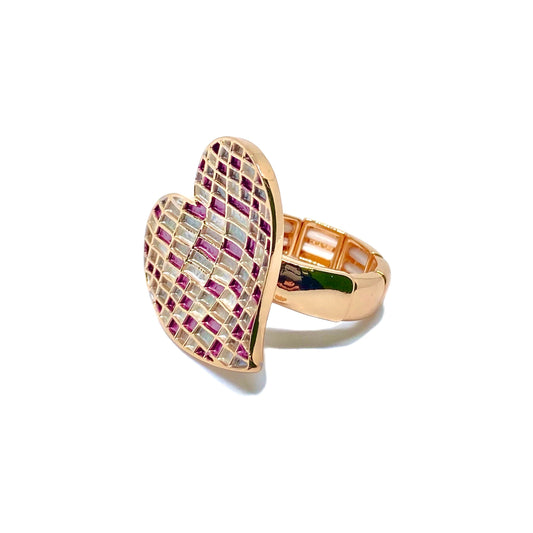 Anello Elastico Alessia Martucci Cuore multi quadretti e Bagno in Oro Rosa Bloom Oro Gioielleria