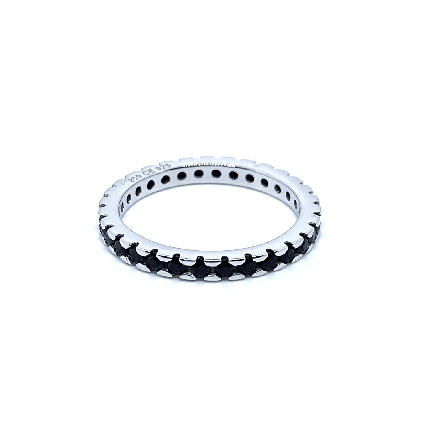 Anello Veretta con Zirconi Neri in Argento 925 Rodiato Bloom Oro Gioielleria