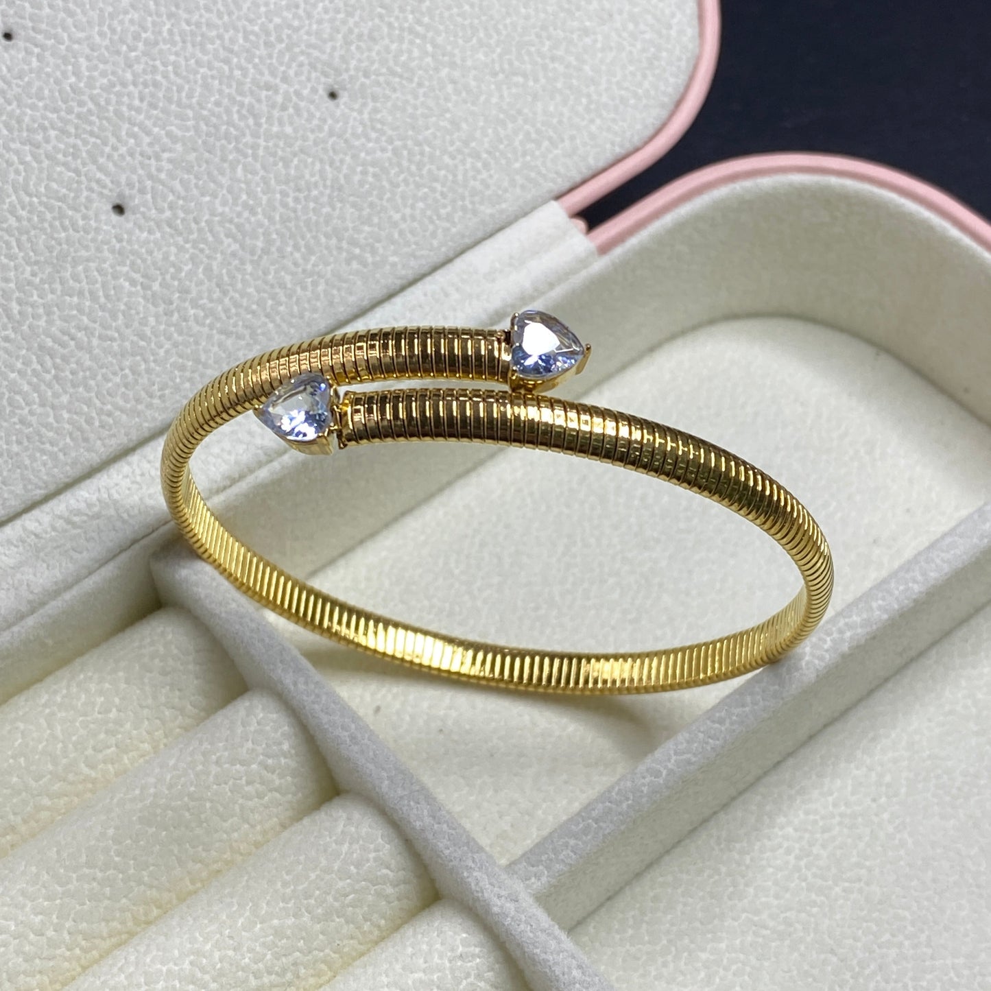 Bracciale Donna in Acciaio mod. Snake Piatto con Cuori Bloom Oro Gioielleria