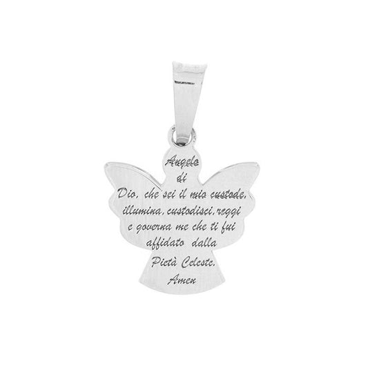 Collana con Pendente a forma di Angioletto con preghiera "Angelo di Dio" in Argento 925 Rodiato Bloom Oro Gioielleria