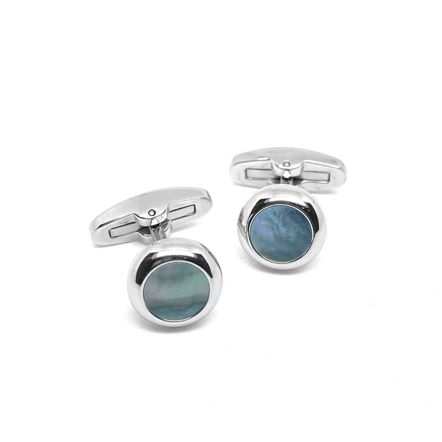 Gemelli Uomo Kuma Gioielli in Acciaio Tondi con Madreperla Bloom Oro Gioielleria