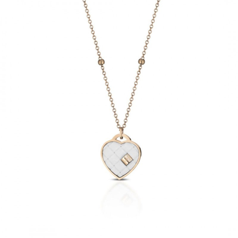 OPS! Collana Donna con Ciondolo a Cuore Intreccio Bianco Bloom Oro Gioielleria