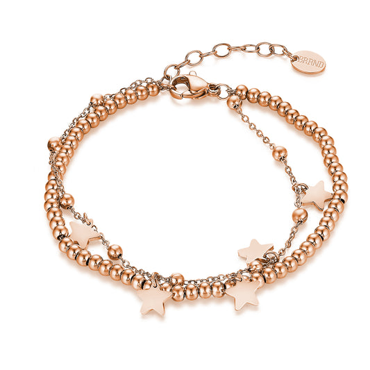 Bracciale Pallini con Stelline Pendenti Acciaio Color Rosè - Stardust - #BrandGioielli