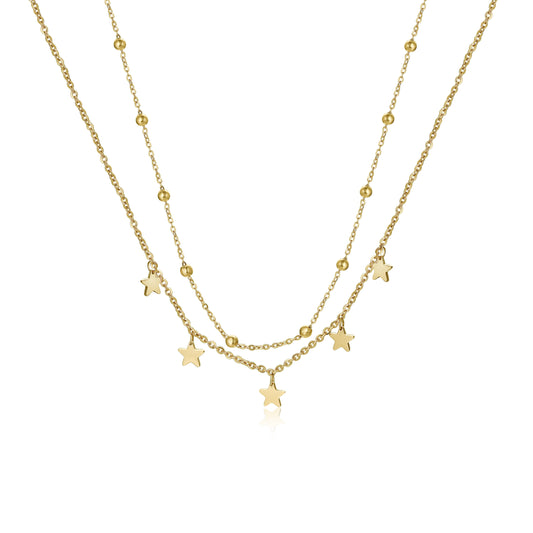 Collana Doppia con Stelline Pendenti Acciaio Color Oro - Stardust - #BrandGioielli