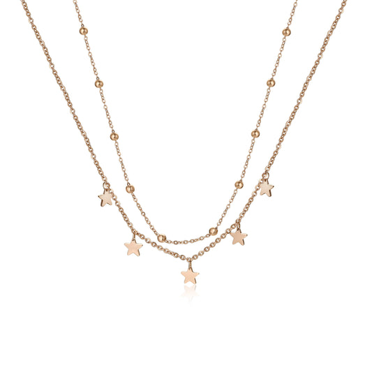 Collana Doppia con Stelline Pendenti Acciaio Color Rosè - Stardust - #BrandGioielli