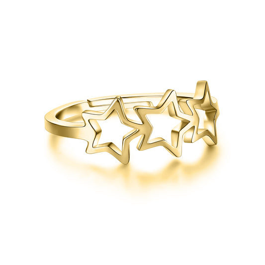 Anello Acciaio Gold Tre Stelle Vuote - Stardust - #BrandGioielli