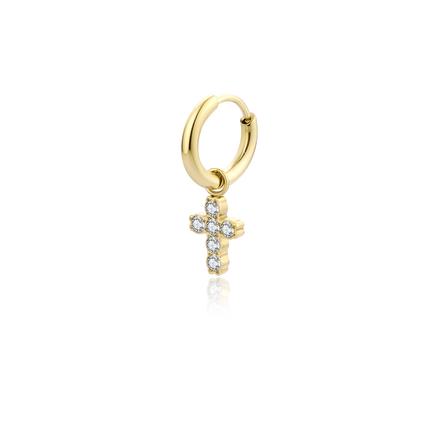 Orecchino Singolo Cerchio con Croce pvd dorato - Faith - #BrandGioielli