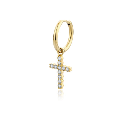 Orecchino Singolo Cerchio con Croce pvd dorato - Faith - #BrandGioielli