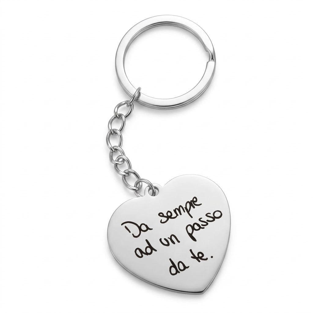 Portachiavi in Acciaio con Cuore Personalizzabile con la tua Calligrafia, Foto o Frase