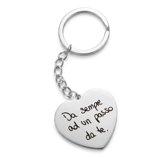 Portachiavi in Acciaio con Cuore Personalizzabile con la tua Calligrafia, Foto o Frase