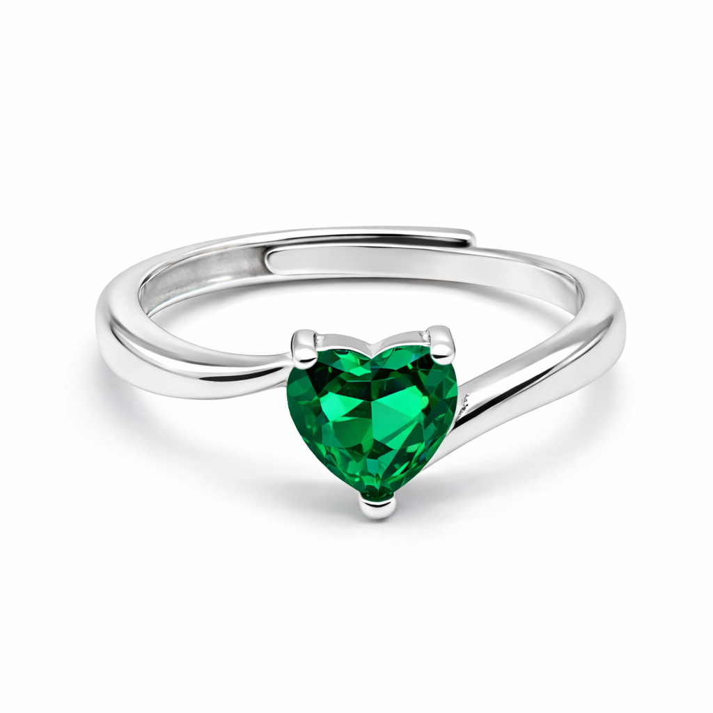 Anello Solitario Love Verde in Argento 925