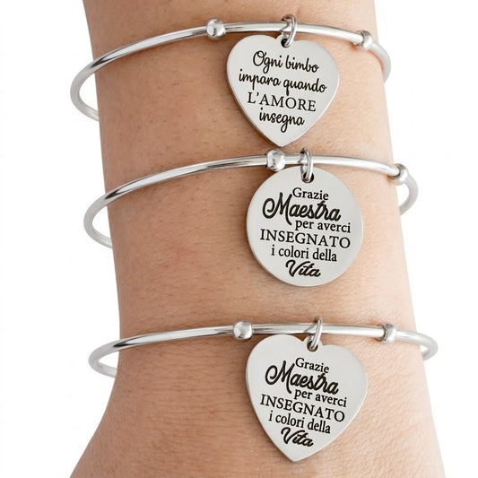Bracciali Rigidi in Acciaio con frasi per le Maestre Personalizzabili