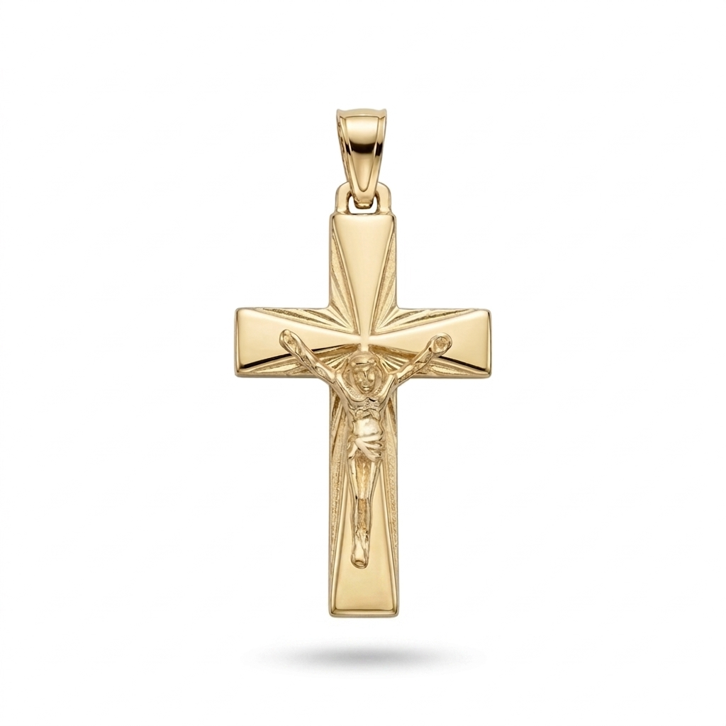 Pendente Croce con Cristo in Argento 925 Placcato Oro