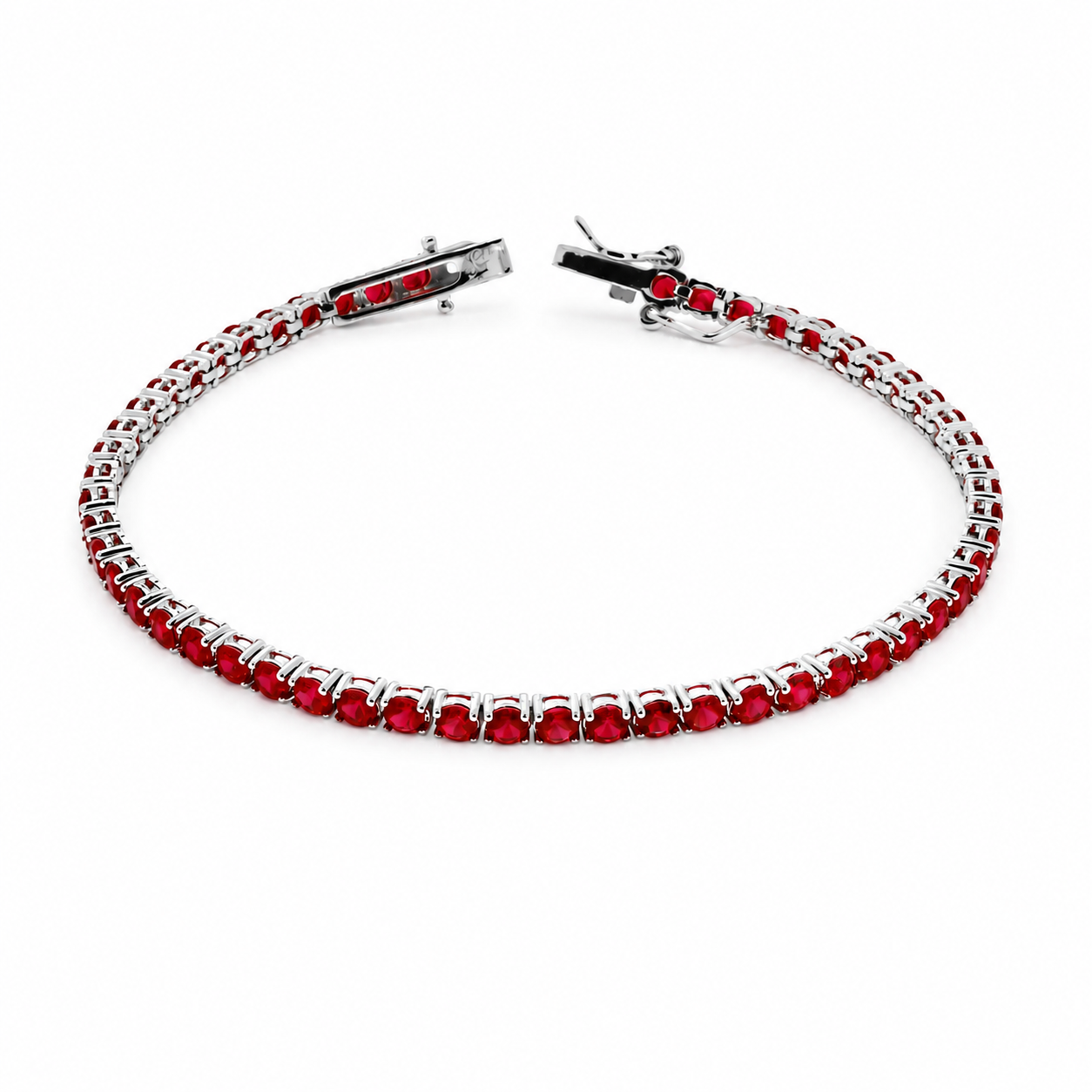 Bracciale Tennis Rosso con Zirconi in Argento 925