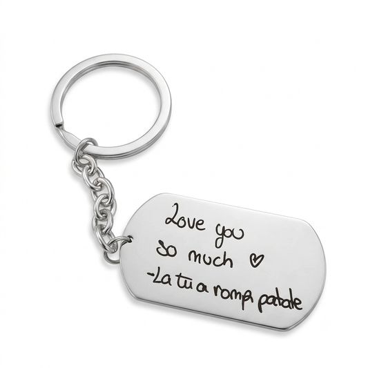 Portachiavi in Acciaio con Piastrina Personalizzabile con la tua Calligrafia, Foto o Frase