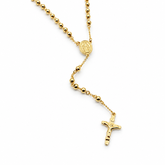 Collana Rosario in Acciaio Placcato Oro 6mm