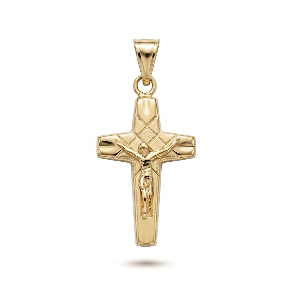Pendente Croce con Cristo in Argento 925 Placcato Oro