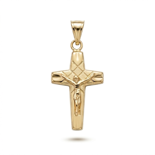 Pendente Croce con Cristo in Argento 925 Placcato Oro