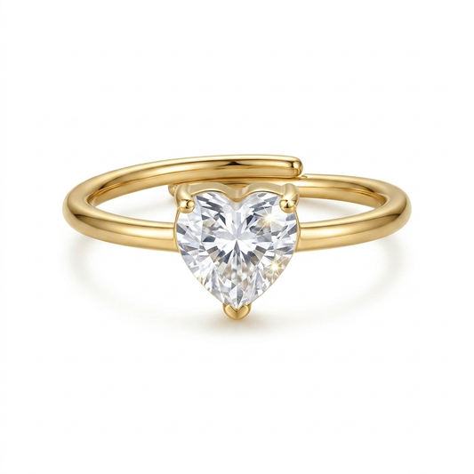 Anello Solitario Big Heart in Acciaio Placcato Oro