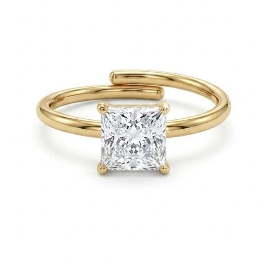 Anello Solitario Princess in Acciaio Placcato Oro