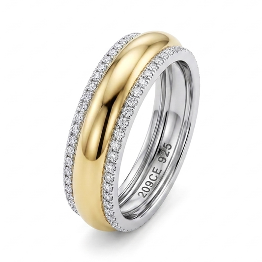 Fede/Fedina in Argento 925 Placcato Oro con Bordi Zirconati