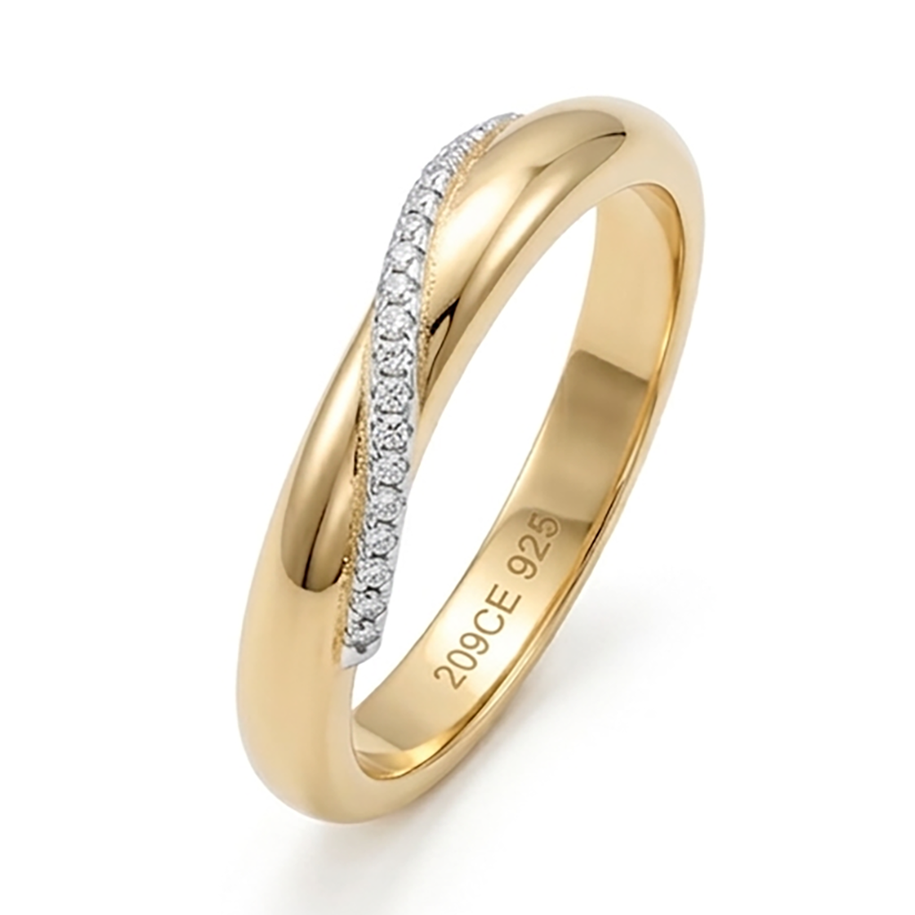 Fede/Fedina in Argento 925 Placcato Oro con Fregio Zirconato